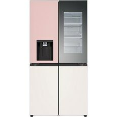 [색상선택형] LG전자 디오스 오브제 얼음정수기 글라스 4도어 노크온 냉장고 방문설치, 핑크 + 베이지, W824GPB472S