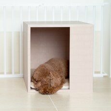 독톡 DIY 블럭 애견 강아지 하우스 대형+방석 포함 반려동물 하우스, 크림베이지